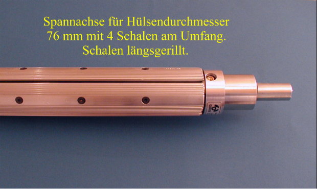 Spannachse fr Hllsendurchmesser 76 mm = 3 Zoll mit 4 Schalen